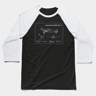 Supermarine Spitfire Mk. II - Airplane Blueprint - PD Baseball T-Shirt